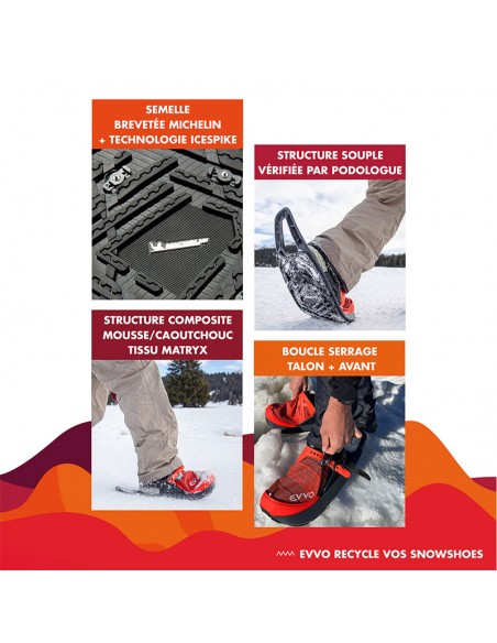 Evvo Snowshoes Pro Cloutées Rouge Raquettes à neige : Snowleader